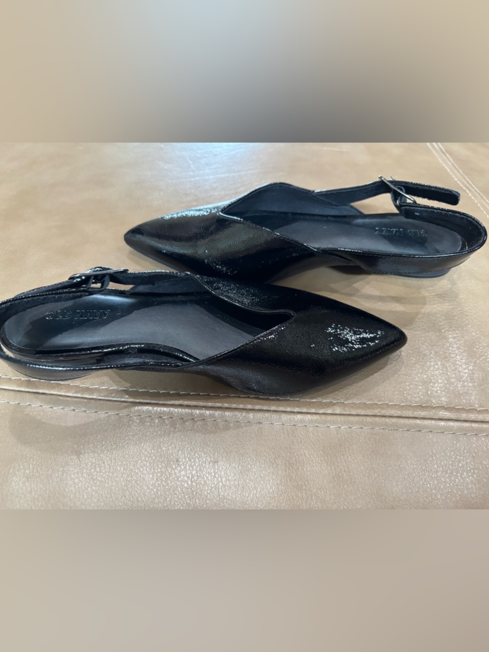 Old Navy Black Patent Faux-Leather Pointed Slingback minimalist flats - Picture 5 of 7